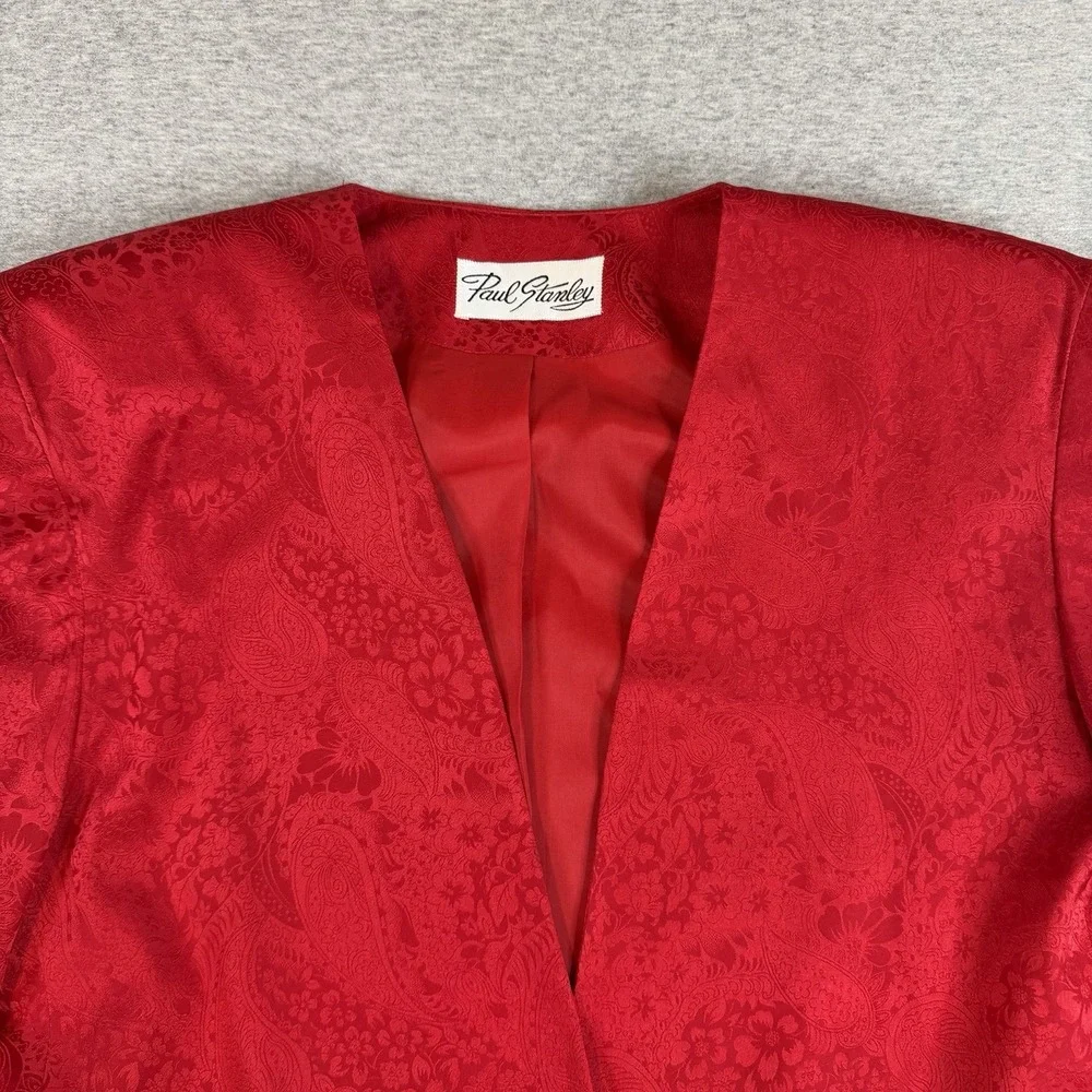Vintage Paul Stanley Red Silk Blazer Power Jacket Textured Single Button Sz 2